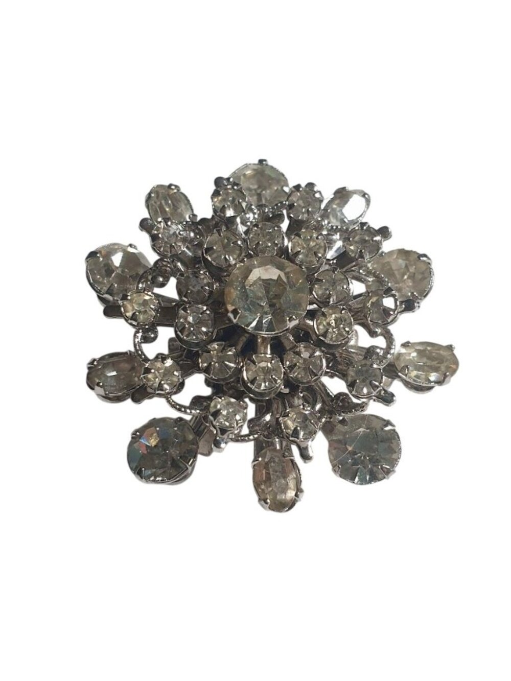 Vintage Clear Rhinestone Brooch Pin Silver Tone Sparkling Classic Jewelry